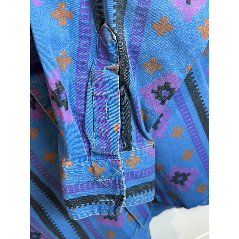 VTG Wrangler Brushpopper Blue Aztec Rodeo Cowboy Western Southwest Men's 17-35 - Picture 5 of 10